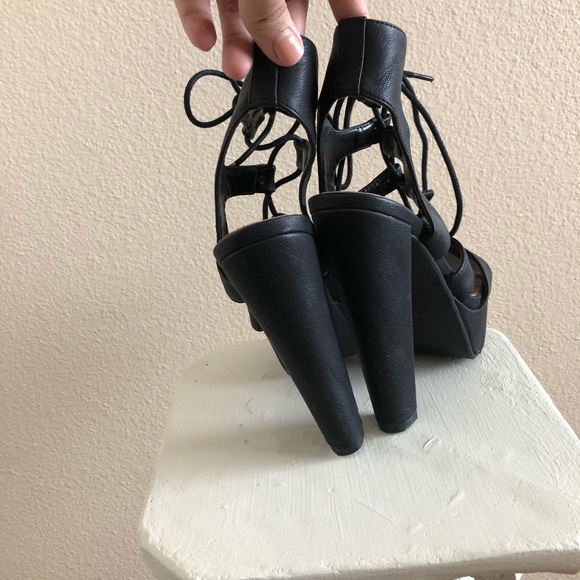 Black Lace Up Heels - Picture 3 of 5